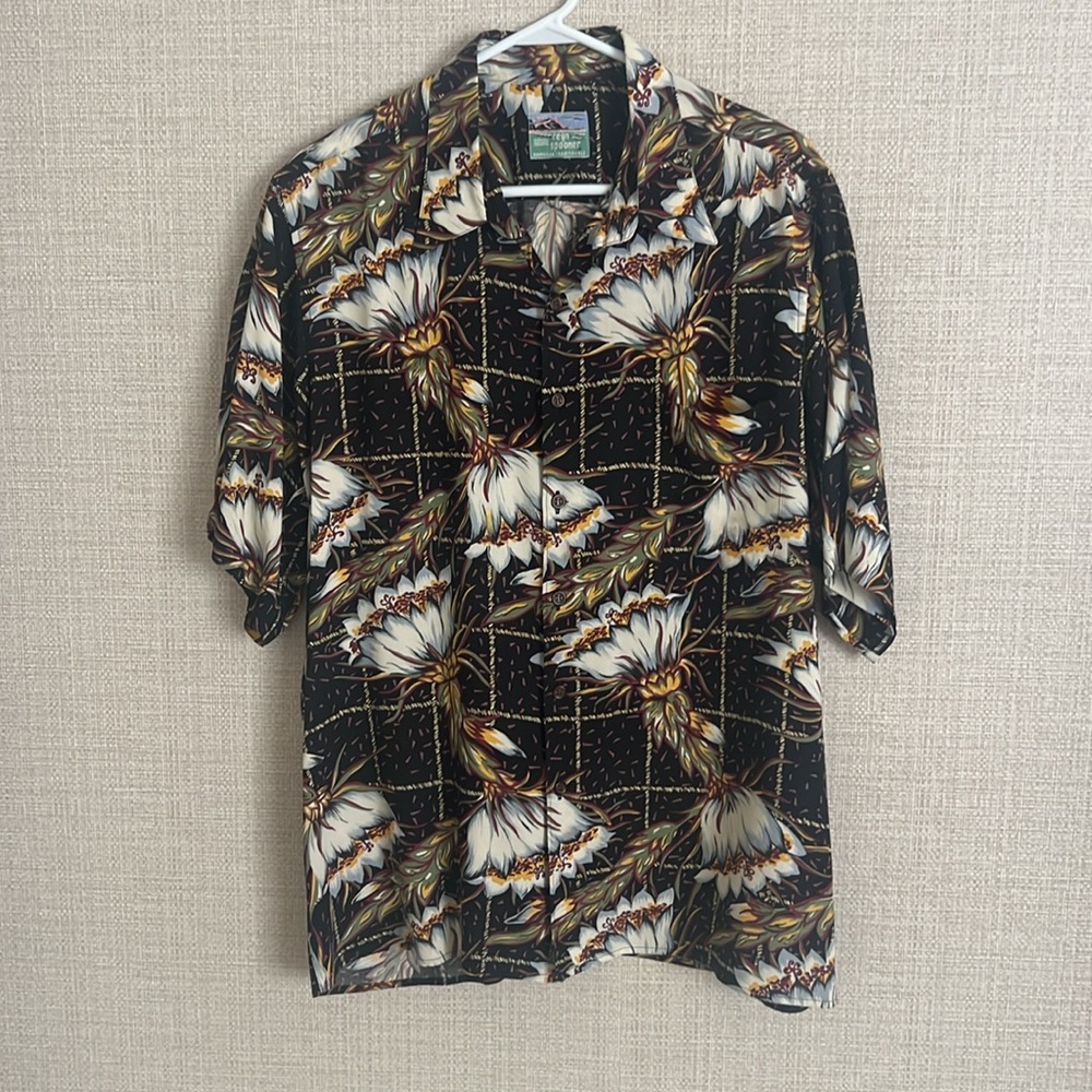 Reyn Spooner Hawaiian Multicolor Black,Green,White, Yellow Floral SS Shirt Sz XL